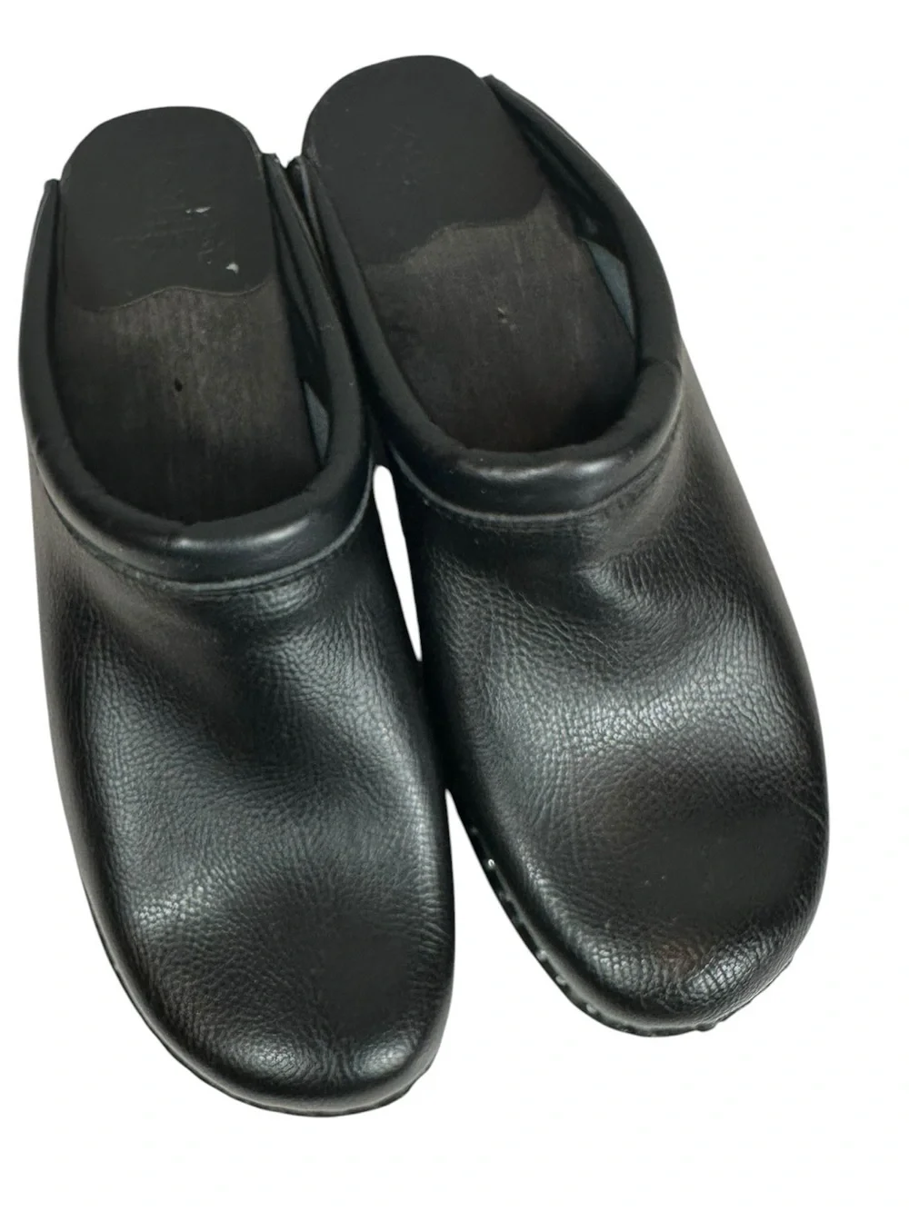 TROENTORP Swedish Women's 43 Black Smooth Leather Clogs with Silver Stud Detail